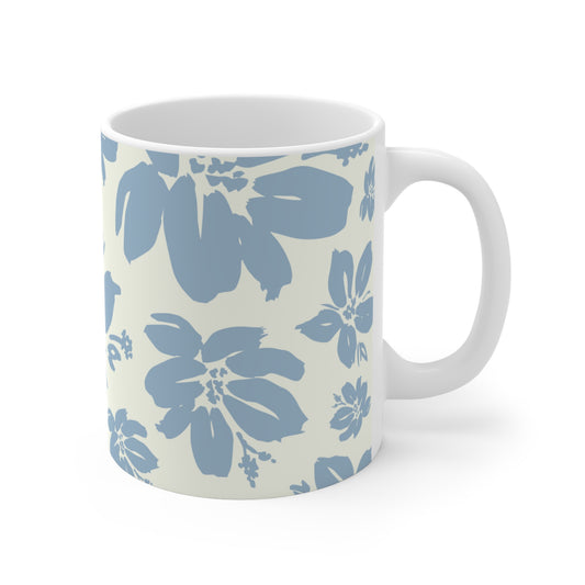 Blue Floral Mug 11oz - Elegant Coffee Cup for Nature Lovers