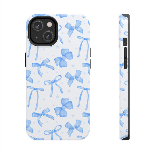 Tough Phone Cases with Blue Bows Design
