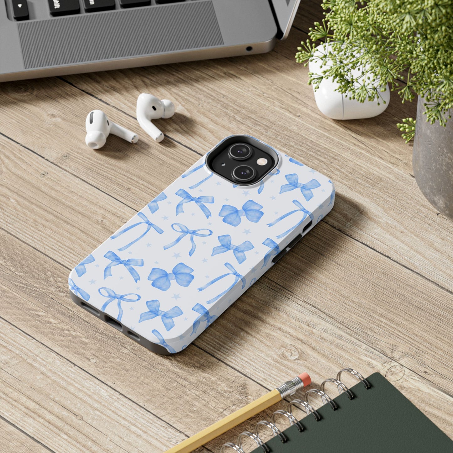 Tough Phone Cases with Blue Bows Design