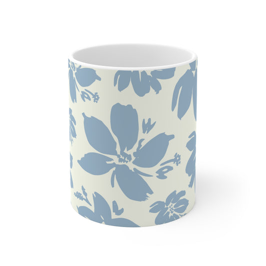 Blue Floral Mug 11oz - Elegant Coffee Cup for Nature Lovers